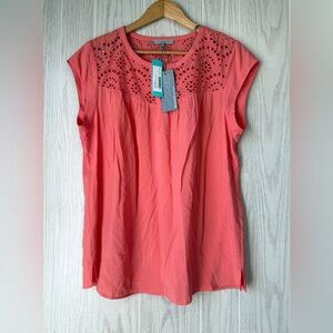Daniel Rainn Kiera Eyelet Detail Coral Top NWT Size L